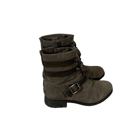 UGG Boots Women's 9 ZIA Moto Combat Waterproof Leather Buckle Gray - Picture 2 of 8